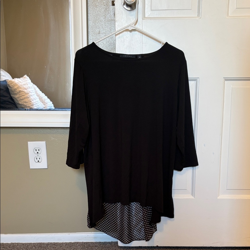Cyrus Black Women's High-Low Tunic Top with Polka Dot Back and Hem